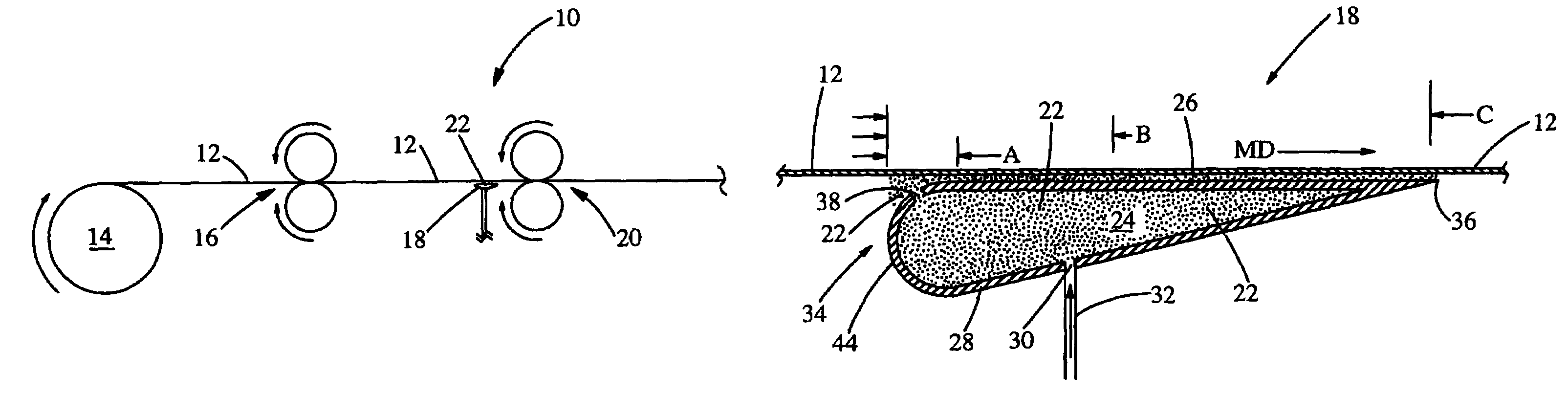 Web handling apparatus and process for providing steam to a web material