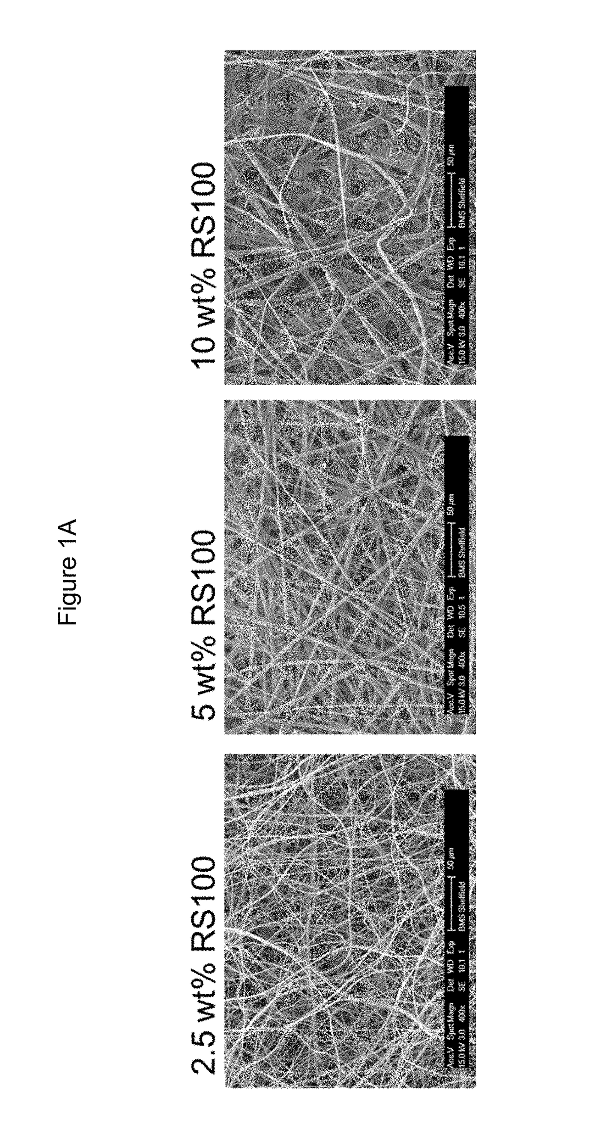 Pharmaceutical composition comprising electrohydrodynamically obtained fibres, the composition having improved residence time on the application site