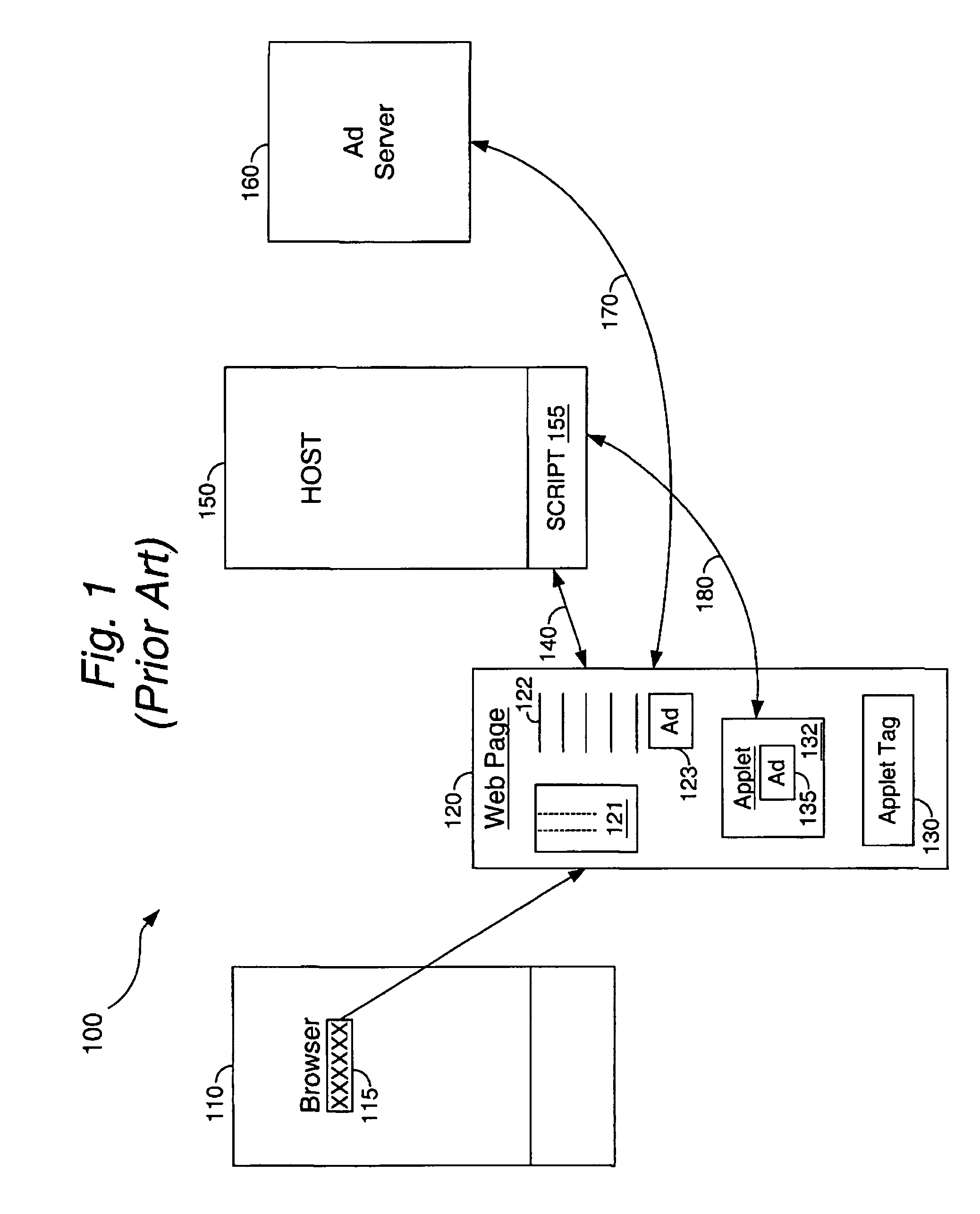 System and method for implementing click-through for browser executed software including ad proxy and proxy cookie caching