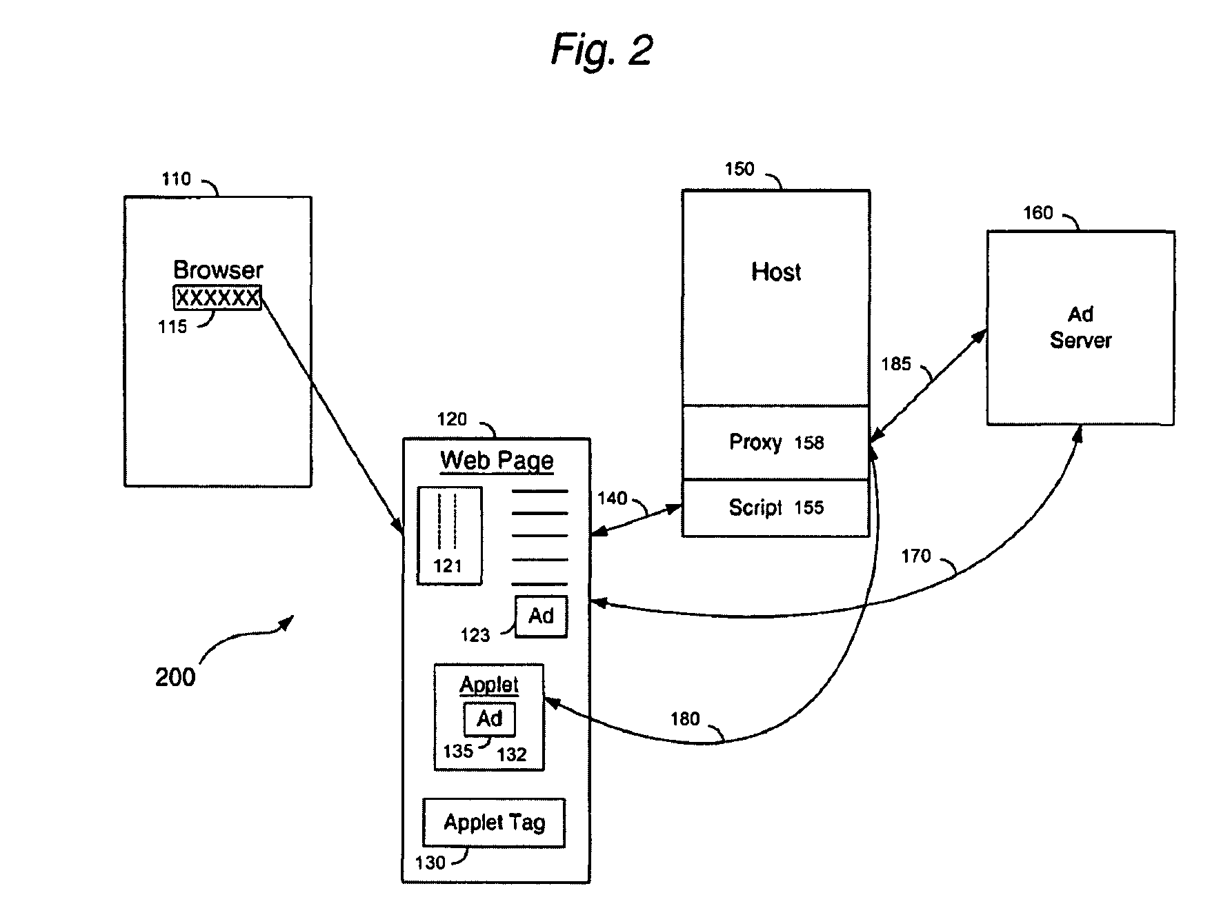 System and method for implementing click-through for browser executed software including ad proxy and proxy cookie caching