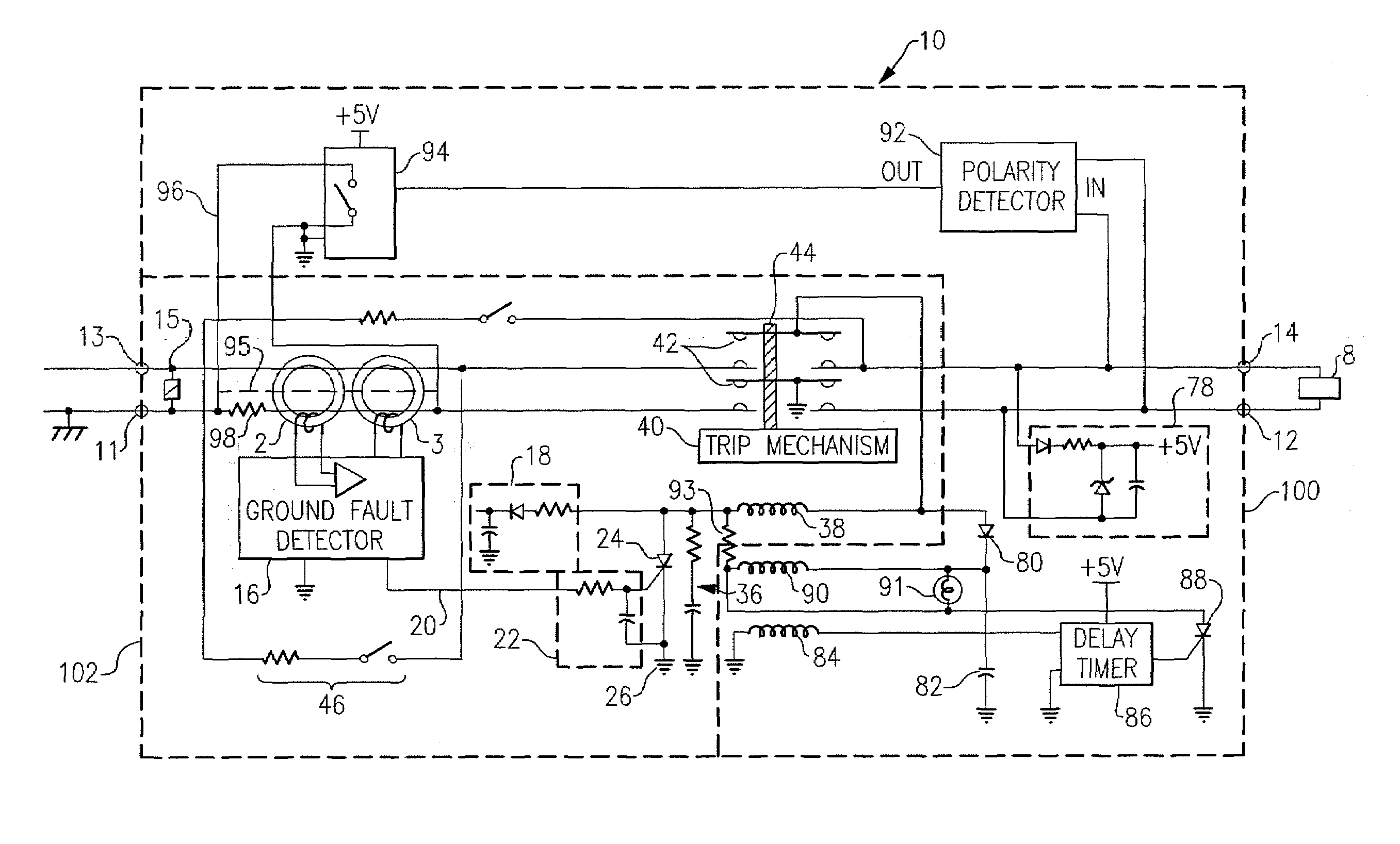 Circuit protection device with grounded neutral half cycle self test