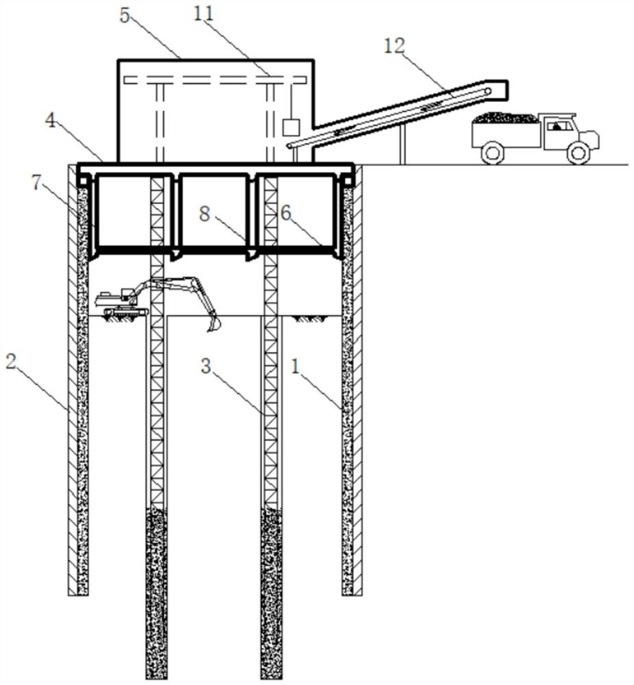 Construction method for constructing underground garage through cover-excavation reverse construction