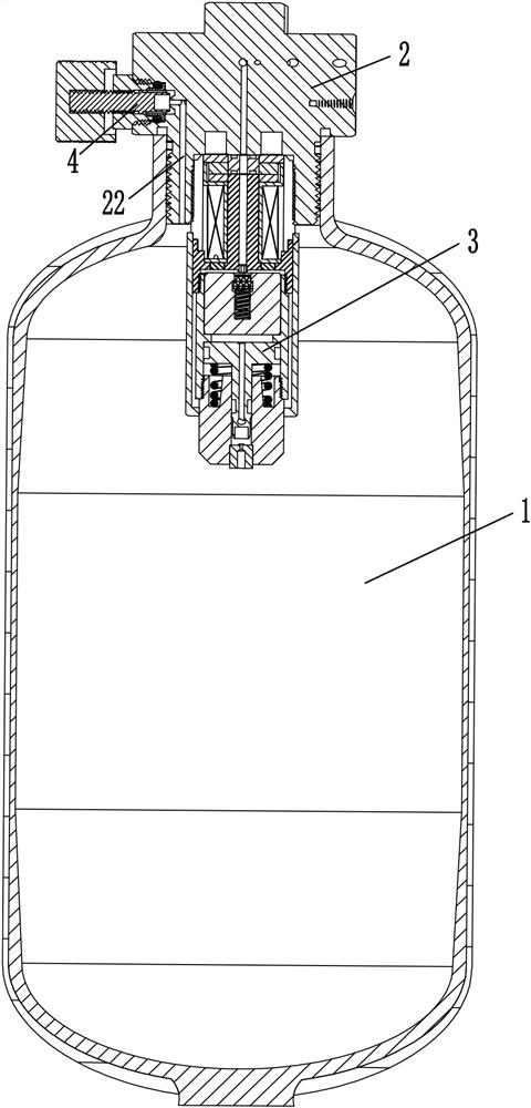 In-bottle pressure reduction and self-locking integrated electromagnetic valve