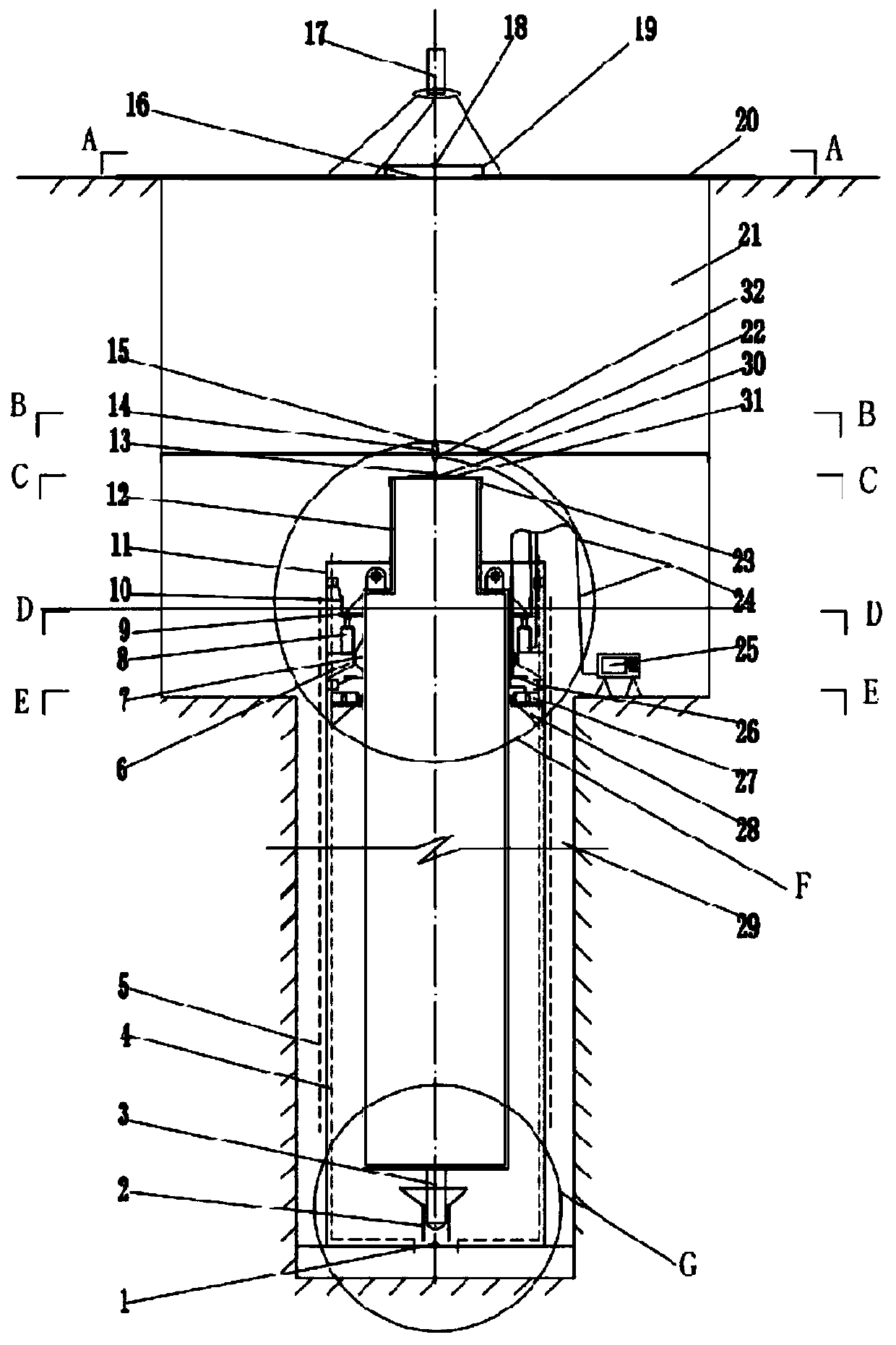 Positioning construction device for deep-buried oil cylinder sleeve