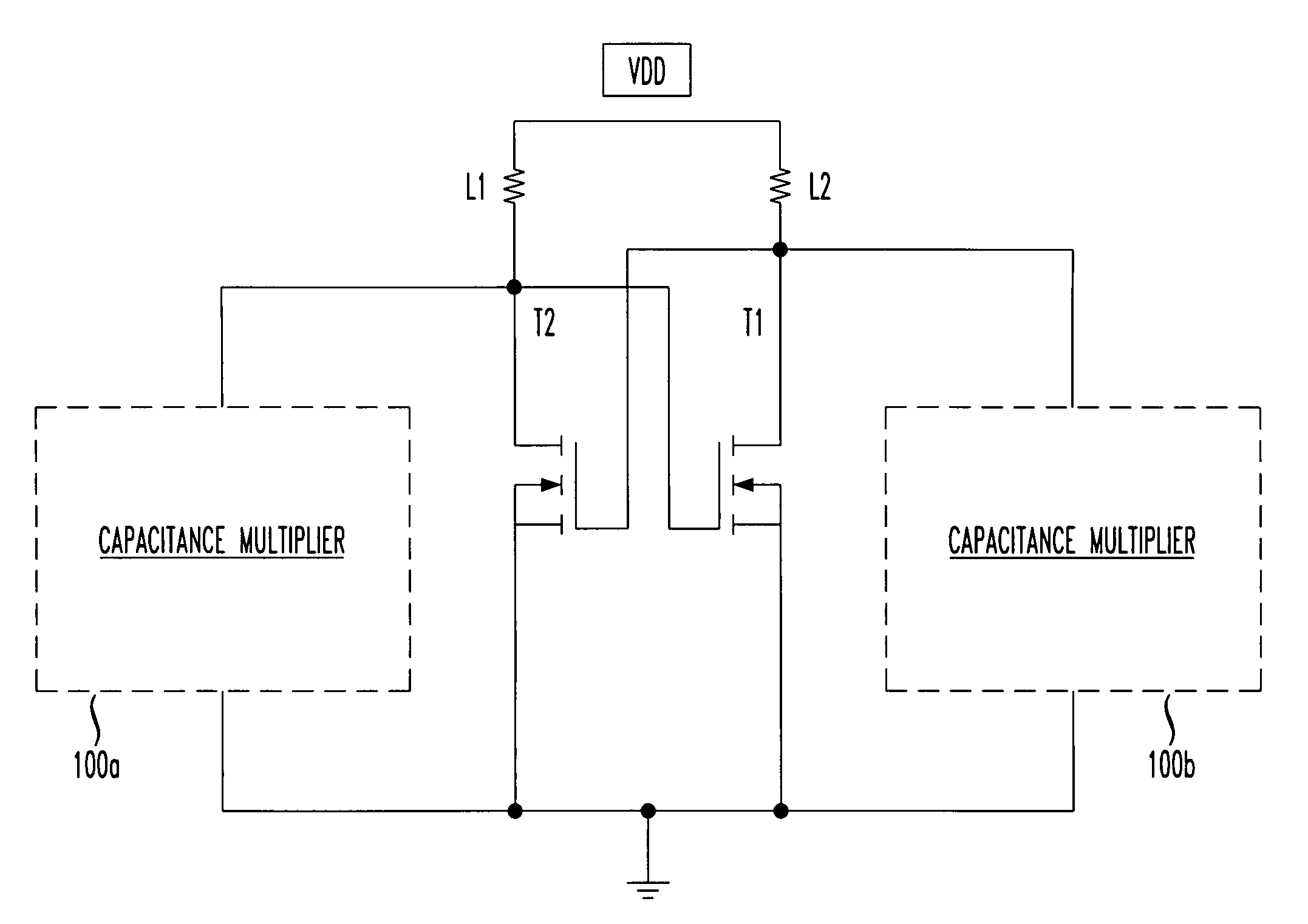 Frequency selection using capacitance multiplication