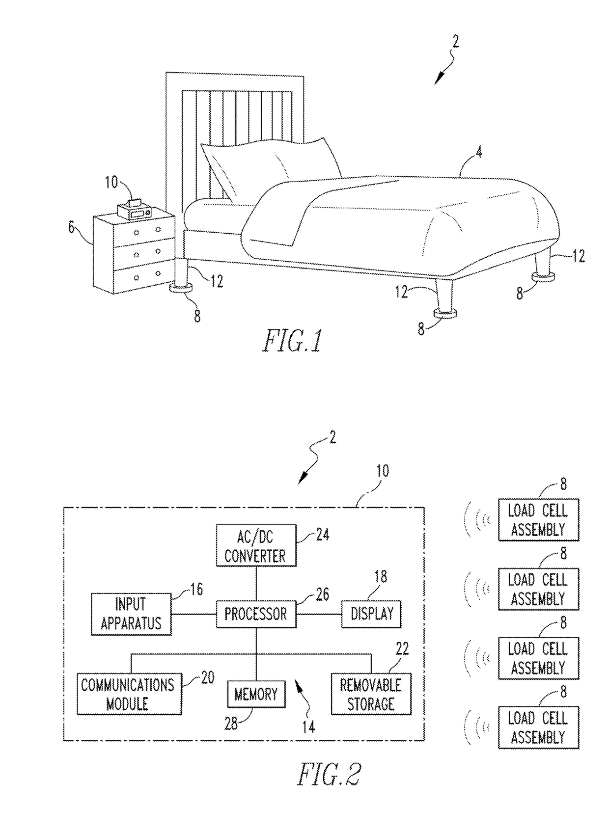 Furniture-integrated monitoring system and load cell for same