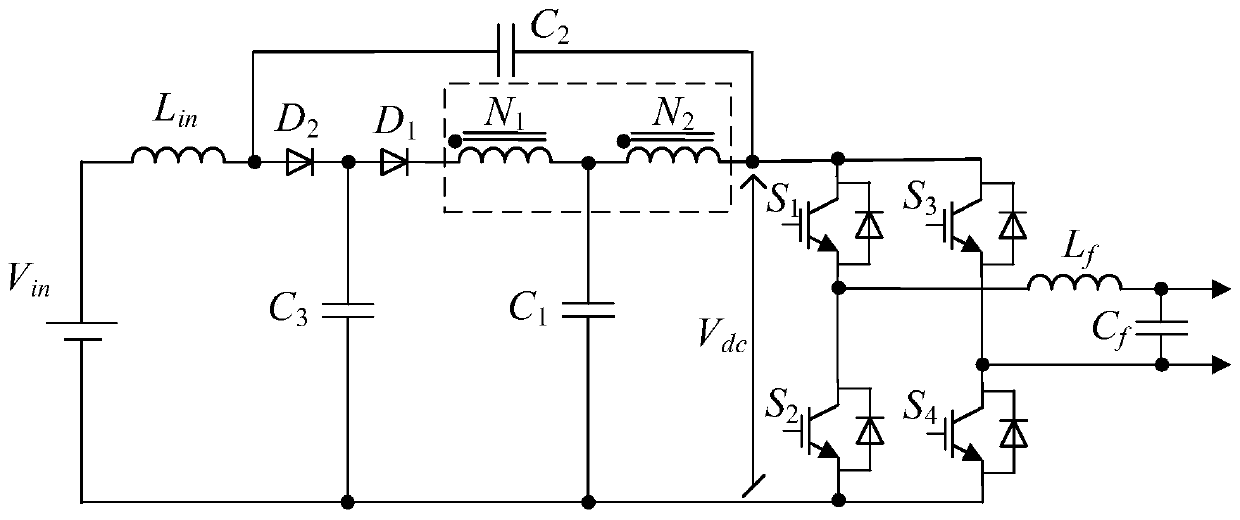 Double-coil coupling inductance type impedance source inverter for suppressing direct-current link voltage peak