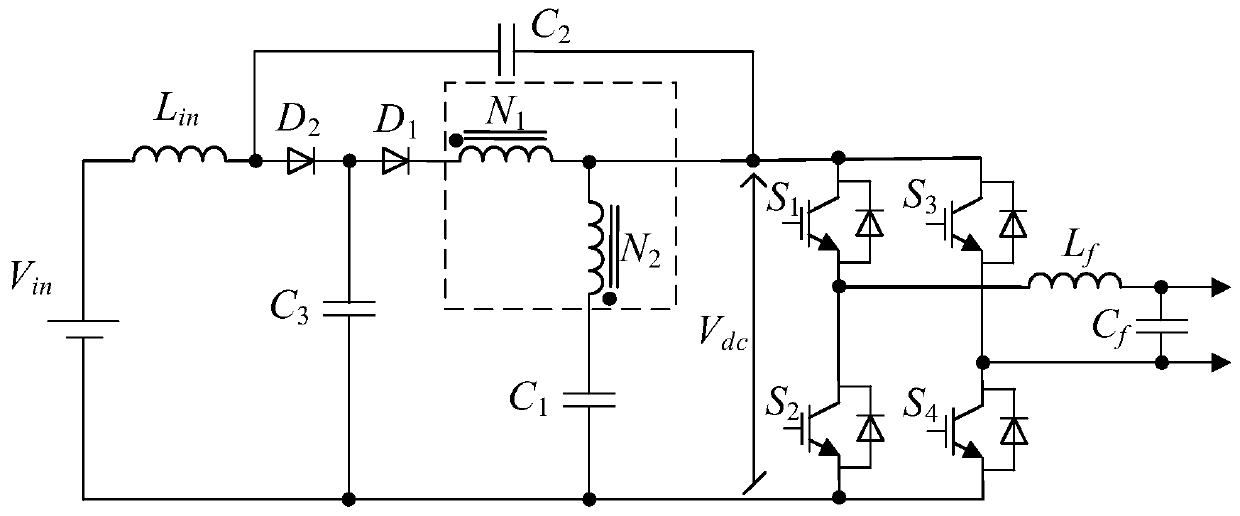 Double-coil coupling inductance type impedance source inverter for suppressing direct-current link voltage peak