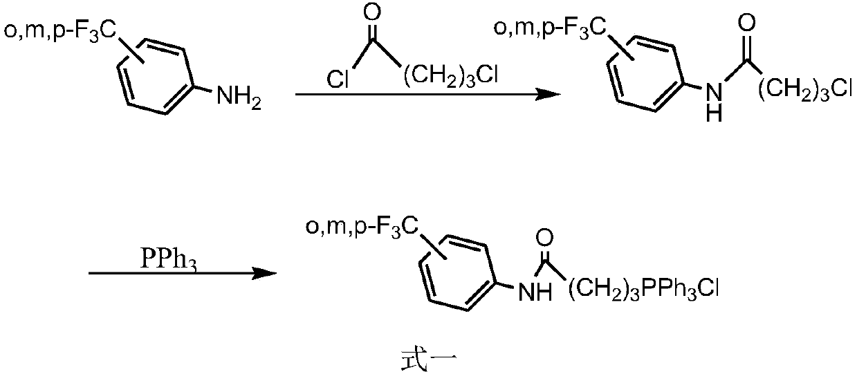 Synthesis method of triphenyl-4-(trifluoromethylbenzamide)butylphosphonium chloride and application of triphenyl-4-(trifluoromethylbenzamide)butylphosphonium chloride in antitumor drugs
