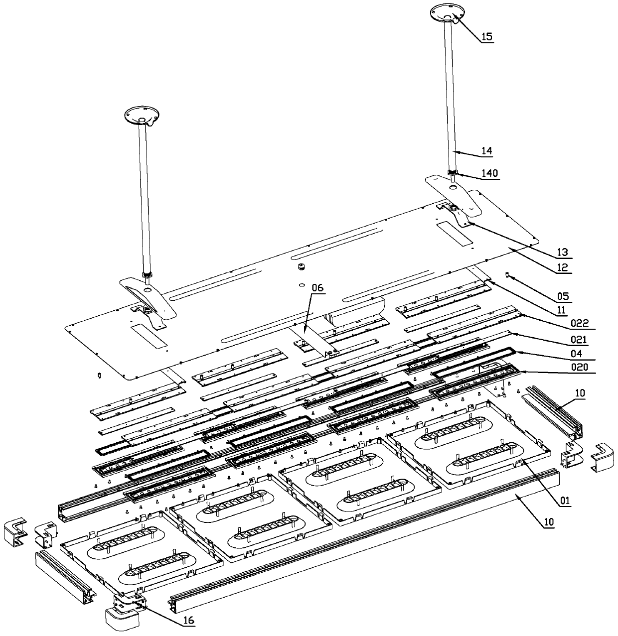 Suspension type mold grid LED classroom lamp and using method thereof