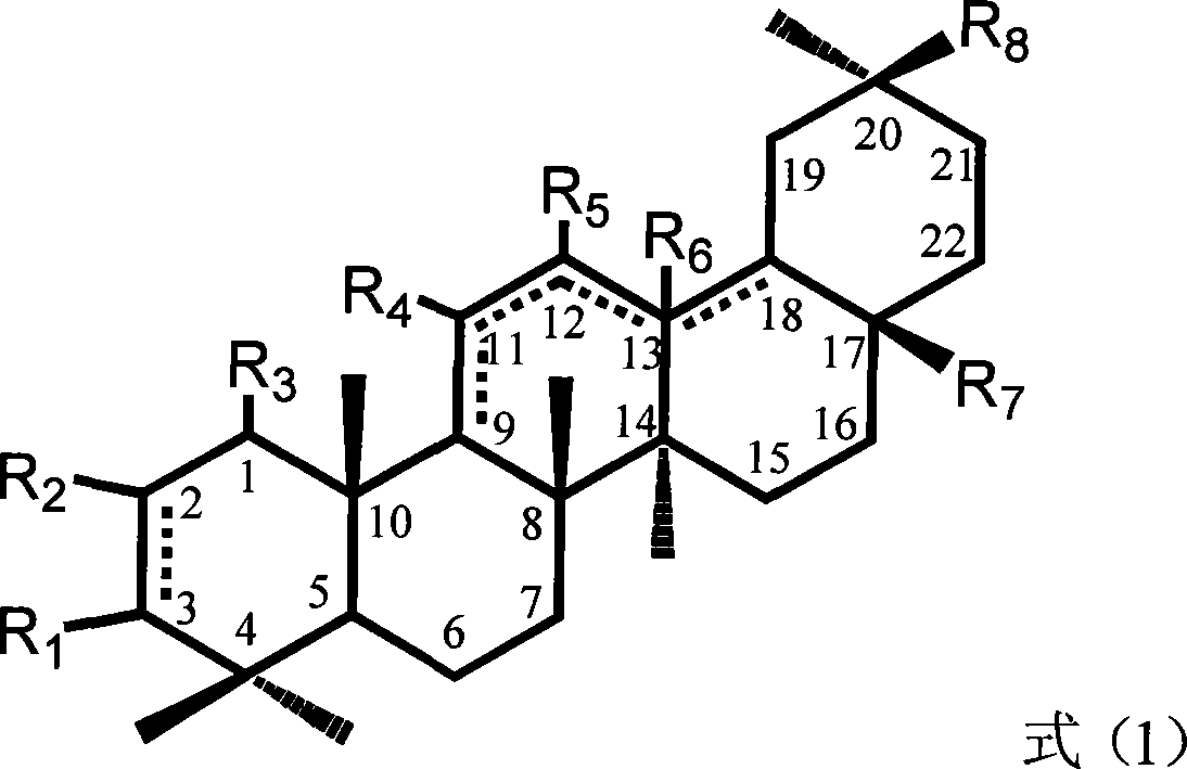 Oleanolic acid triterpene with A ring and C ring both containing multiple oxygen-containing substituents and use thereof