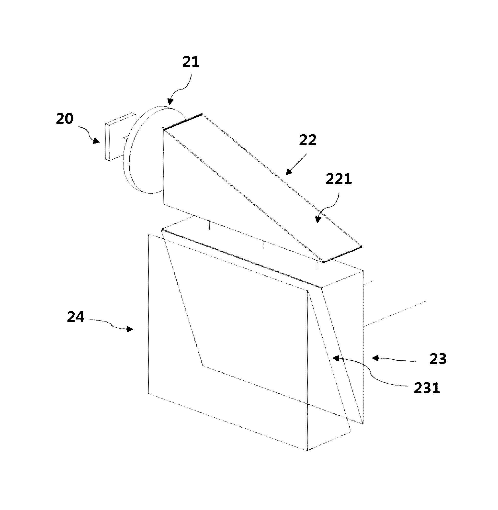 Optical system for see-through head mounted display having three wedge prism arrangement for separate enlargement in vertical and horizontal directions