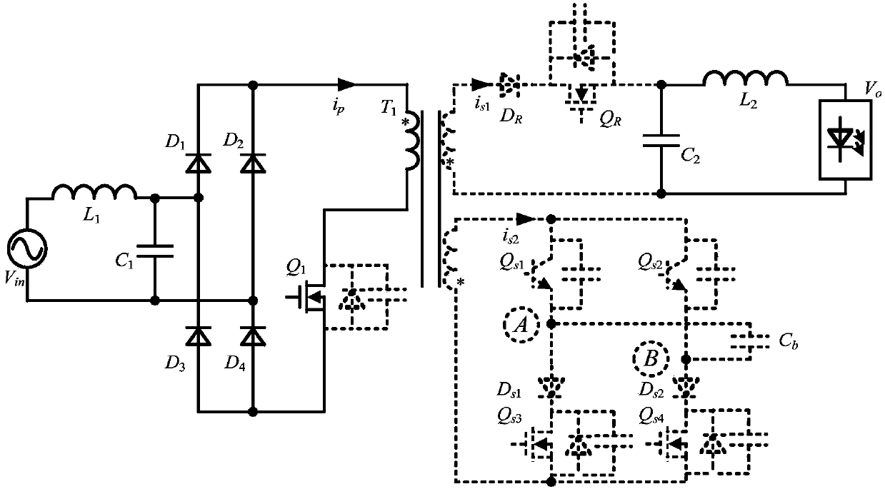 Single-stage type LED drive power supply without electrolytic capacitor