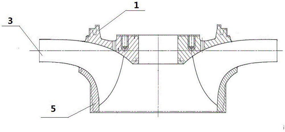 Welding manufacture process method for pump wheel of vertical shaft single-stage and single-suction centrifugal large-sized water pump