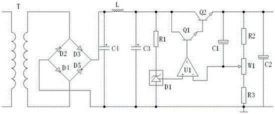 Voltage-stabilizing circuit by adopting LCpi-type filter and using bridge rectifier circuit for rectifier