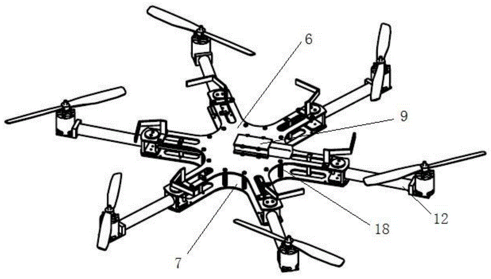 Six-rotor aircraft rack capable of being folded and expanded automatically