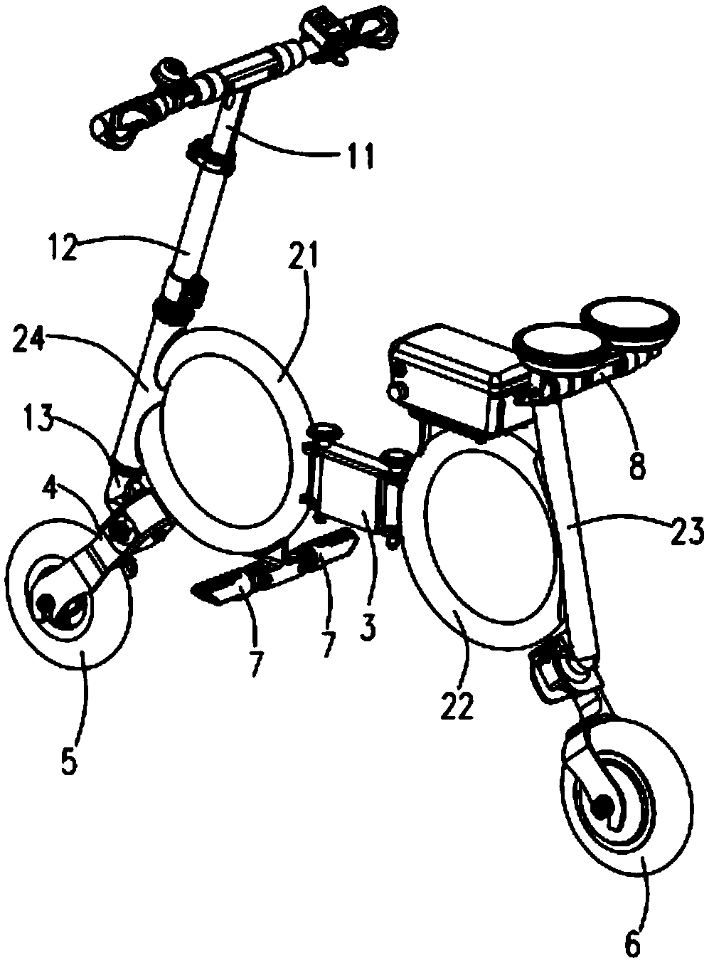 Foldable electric vehicle and its folding connecting device