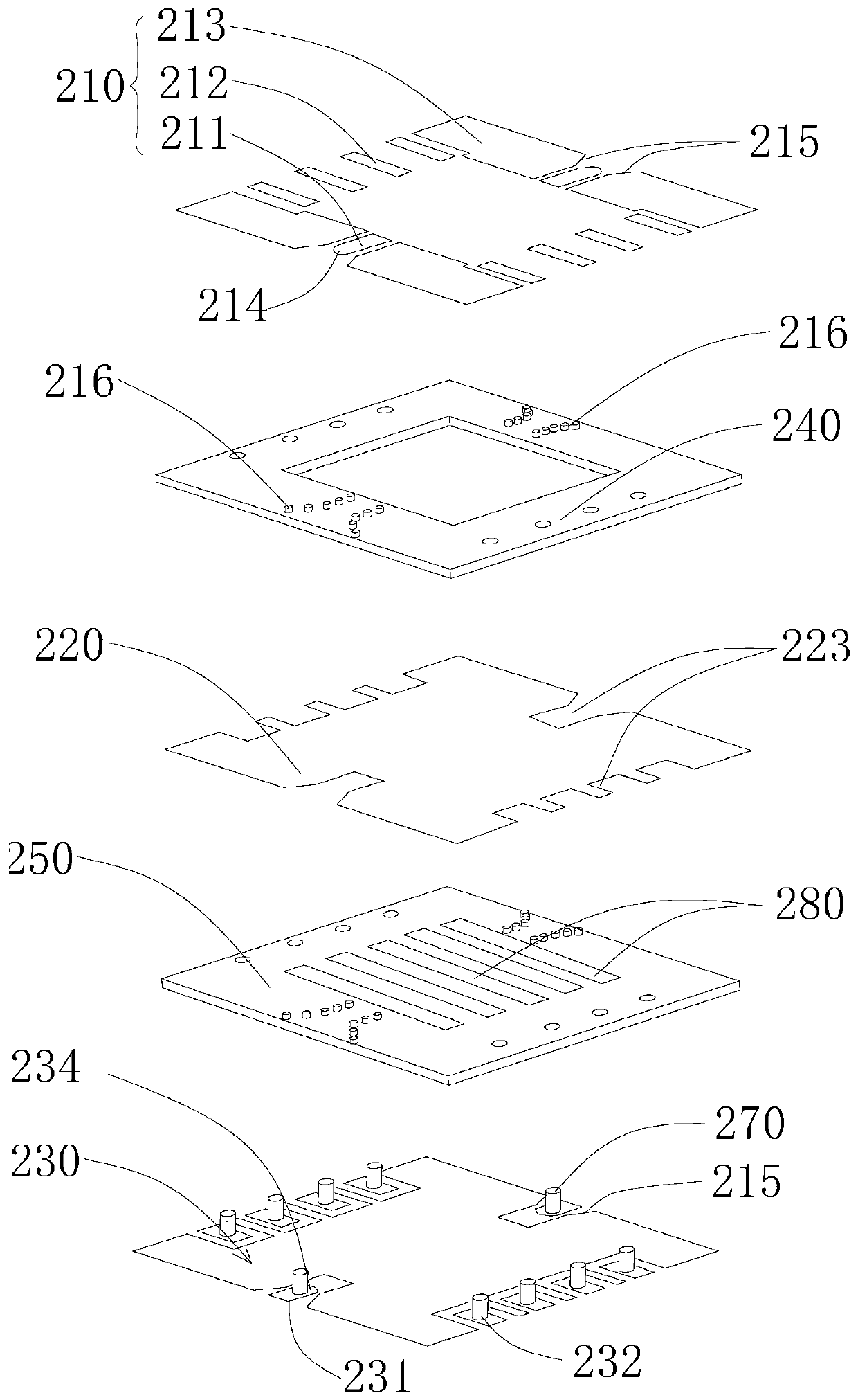 Millimeter wave frequency band amplifier chip packaging structure and manufacturing method thereof