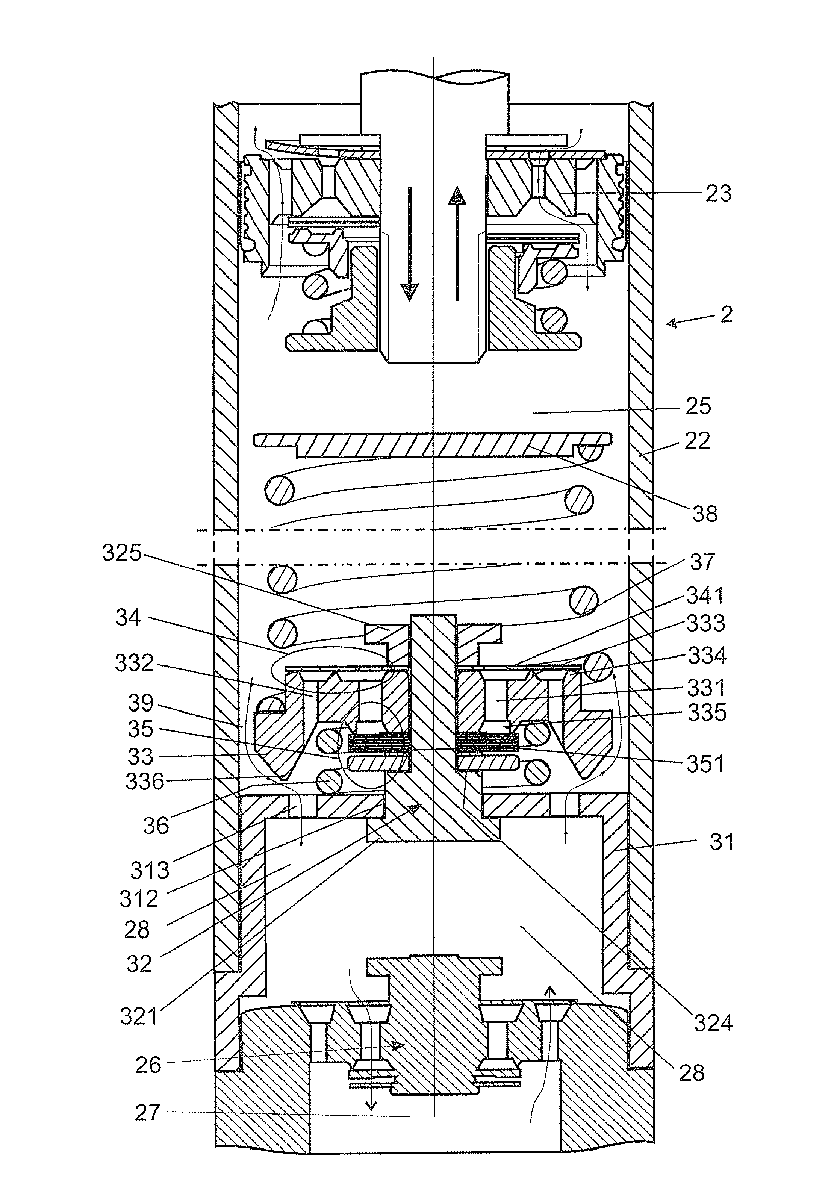 Hydraulic suspension damper with a position dependent damping assembly
