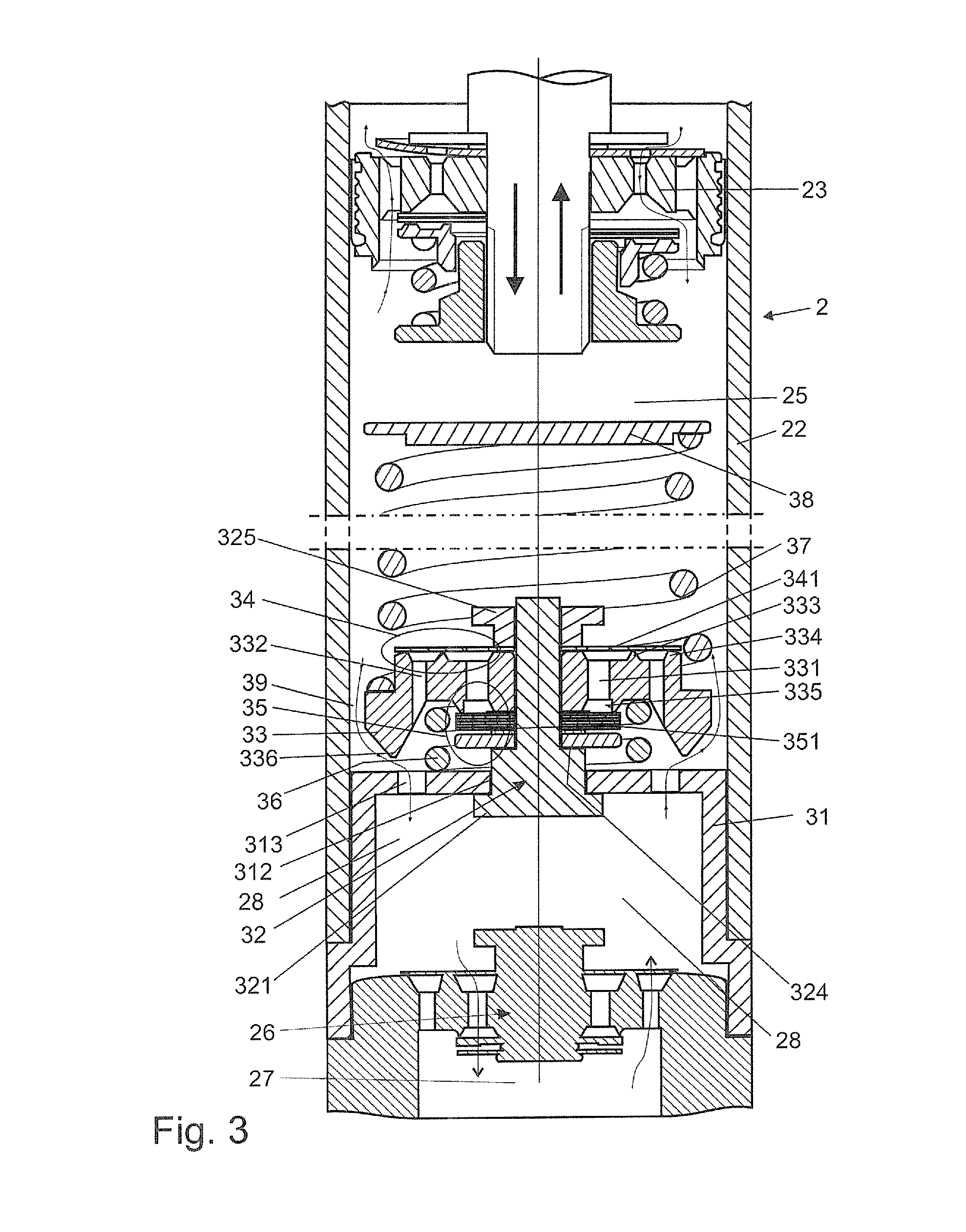 Hydraulic suspension damper with a position dependent damping assembly