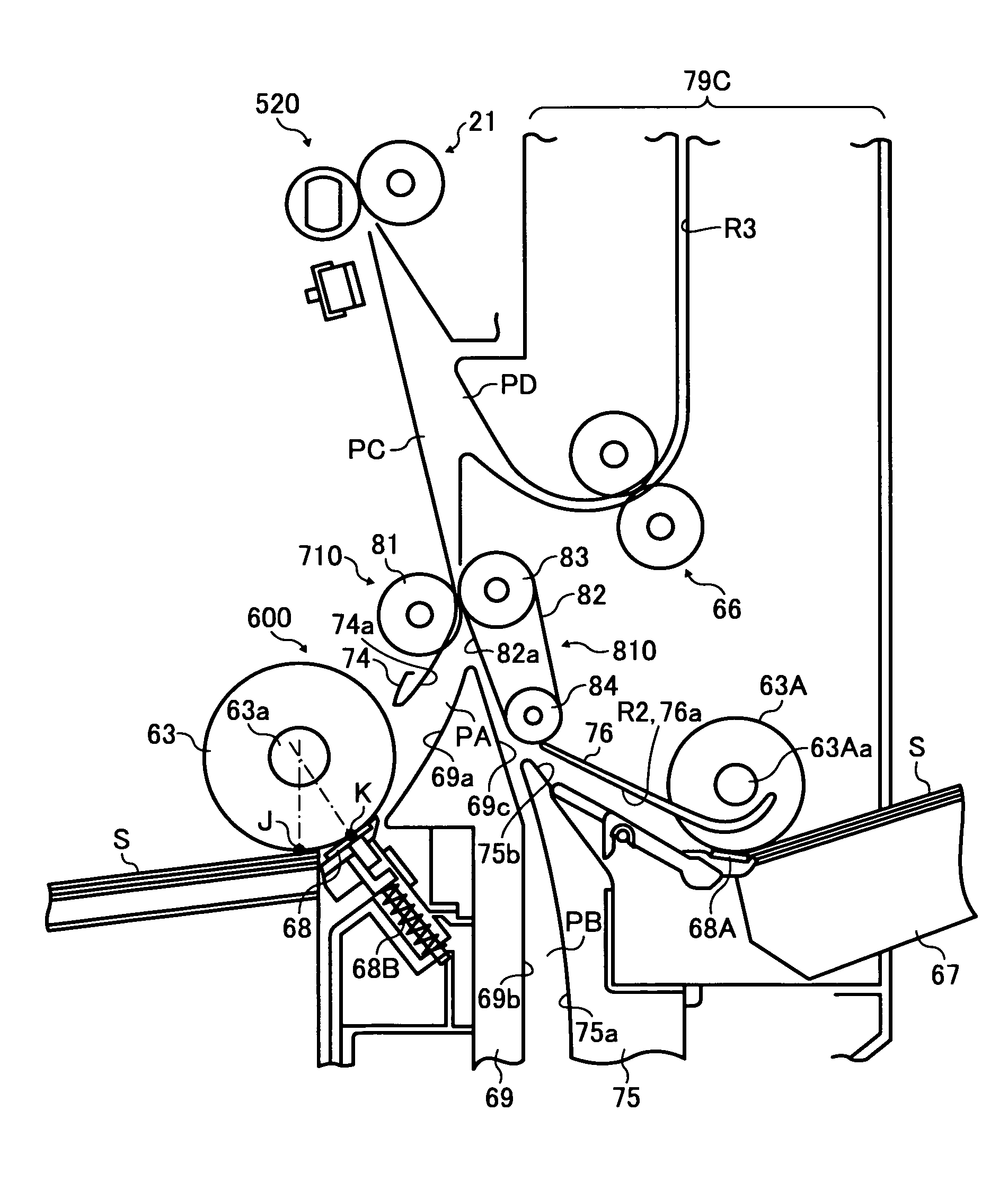 Sheet conveying device with hold and transfer unit