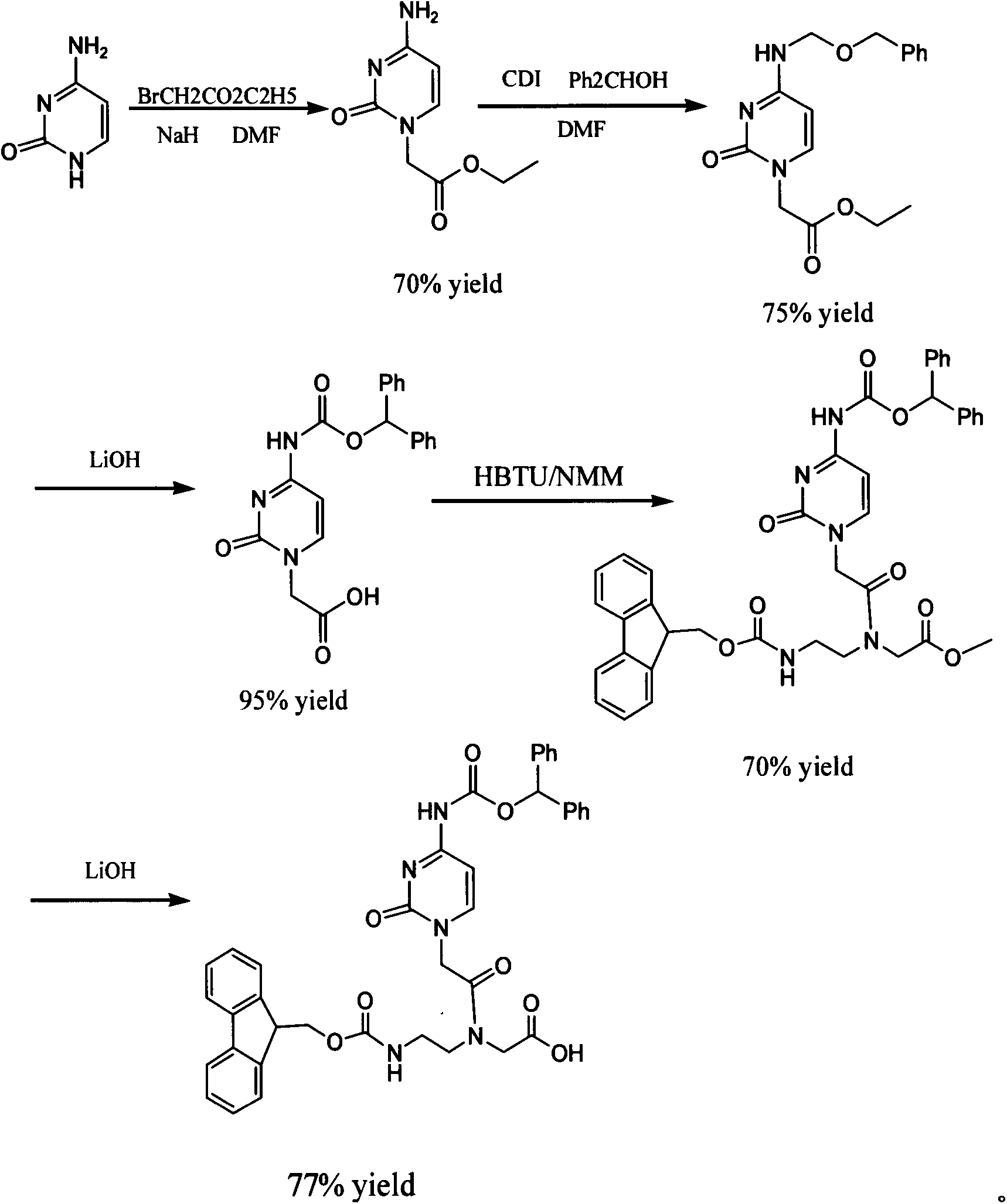 Feather weight preparation method of cytosine containing PNA (pentose nucleic acid) monomer