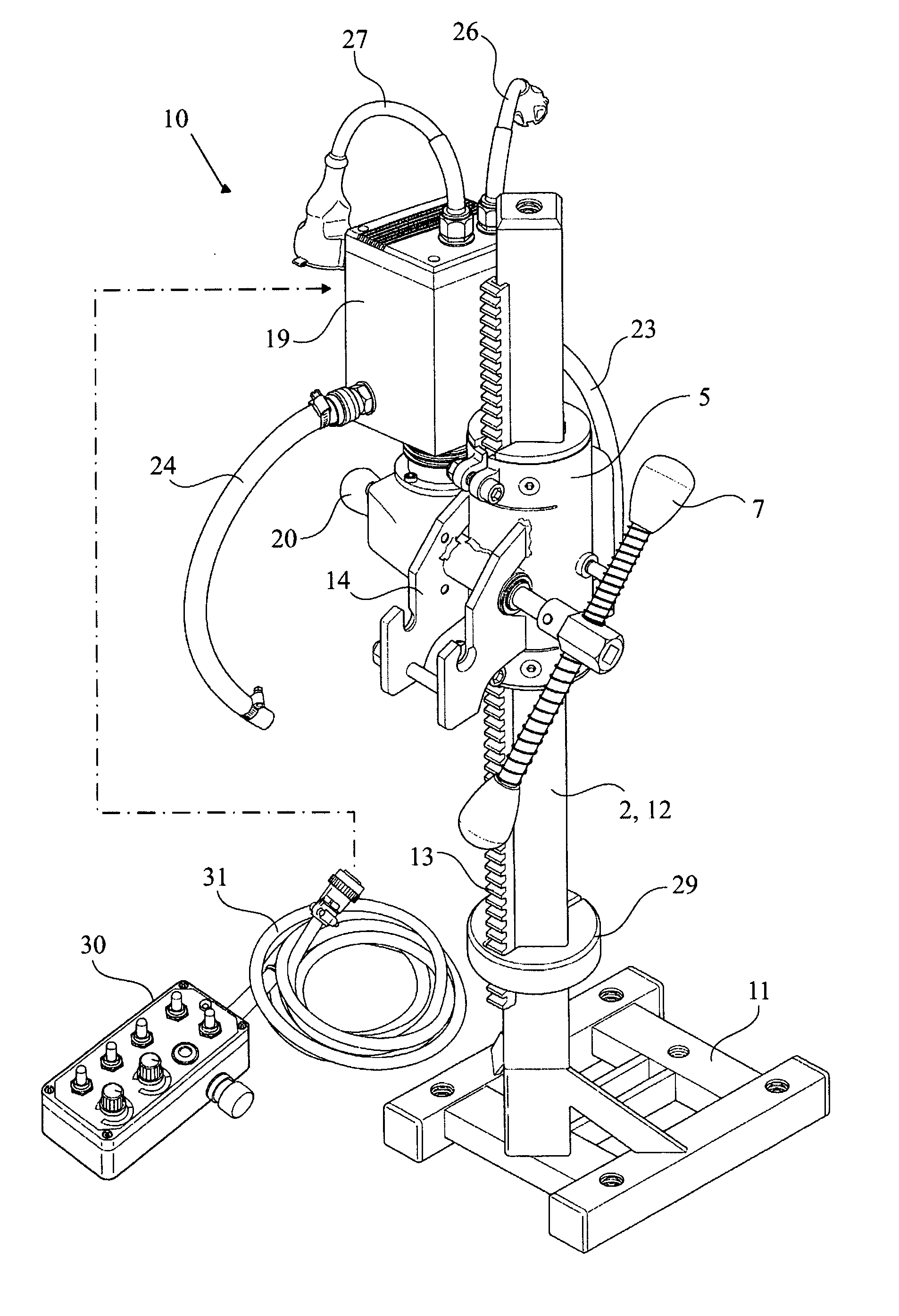 Core Drilling Device With Electrical Feeding That Is Manually Controlled