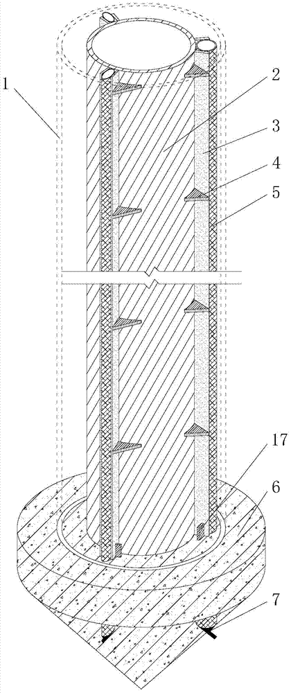 Construction device and method of pile peripheral cemented soil cast-in-place stiffness core pile