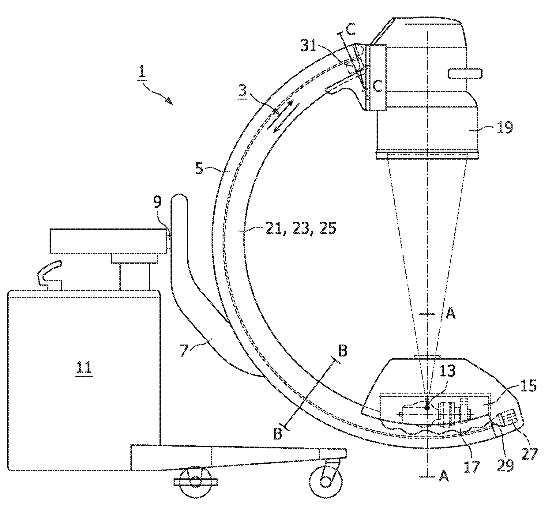 Medical diagnostic x-ray apparatus provided with a cooling device