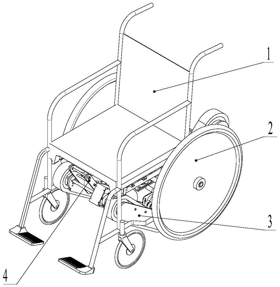 Double-section double-caterpillar-band stair climbing wheelchair based on travelling wheel swing and method for going upstairs and downstairs