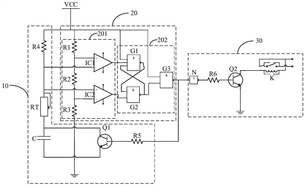 Air conditioner timing circuit, vehicle-mounted air conditioner circuit and vehicle-mounted air conditioner