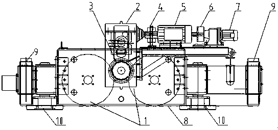 Whole machine driving device of bridge type scraper reclaimer