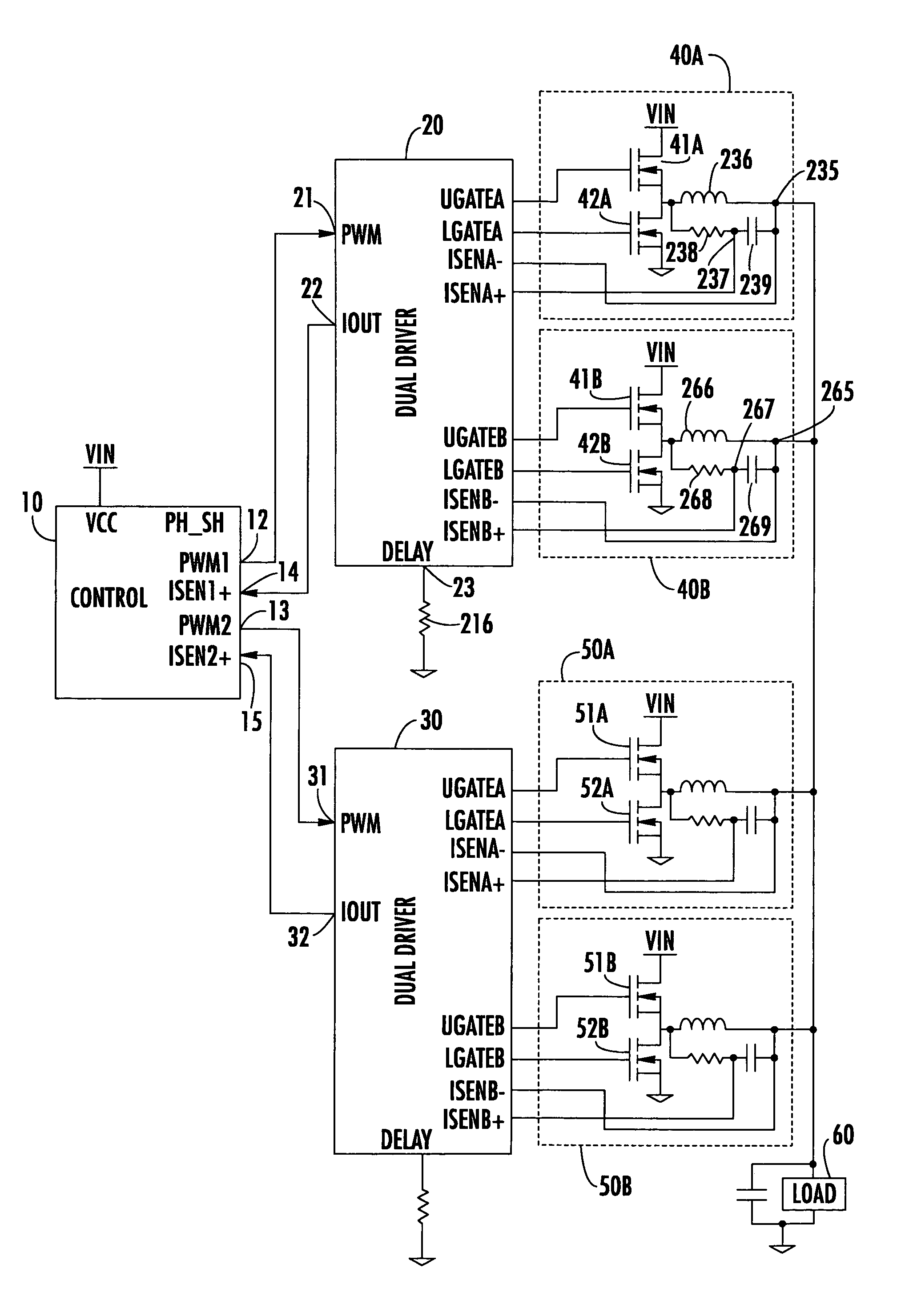 Multi-channel driver interface circuit for increasing phase count in a multi-phase DC-DC converter