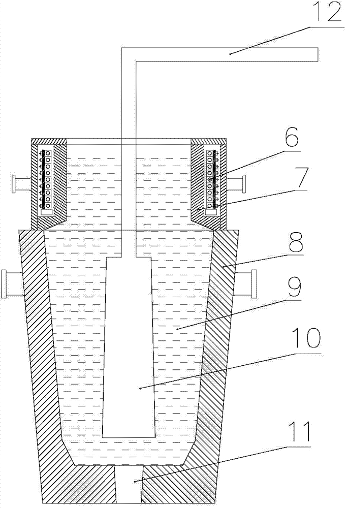 Method for casting large-sized steel ingot with internally arranged cold core and top arranged electromagnetic field