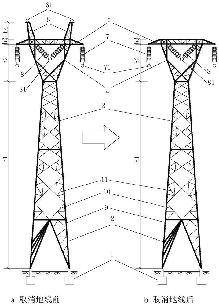 A design method of transmission line tower after canceling the ground wire