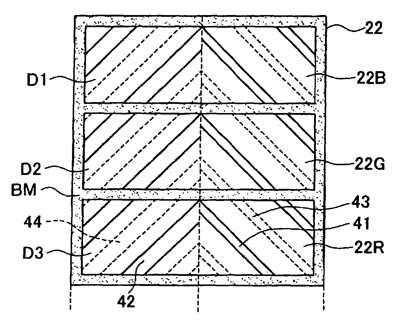 Liquid crystal display device having particular alignment controlling elements in transmissive and reflective pixel regions