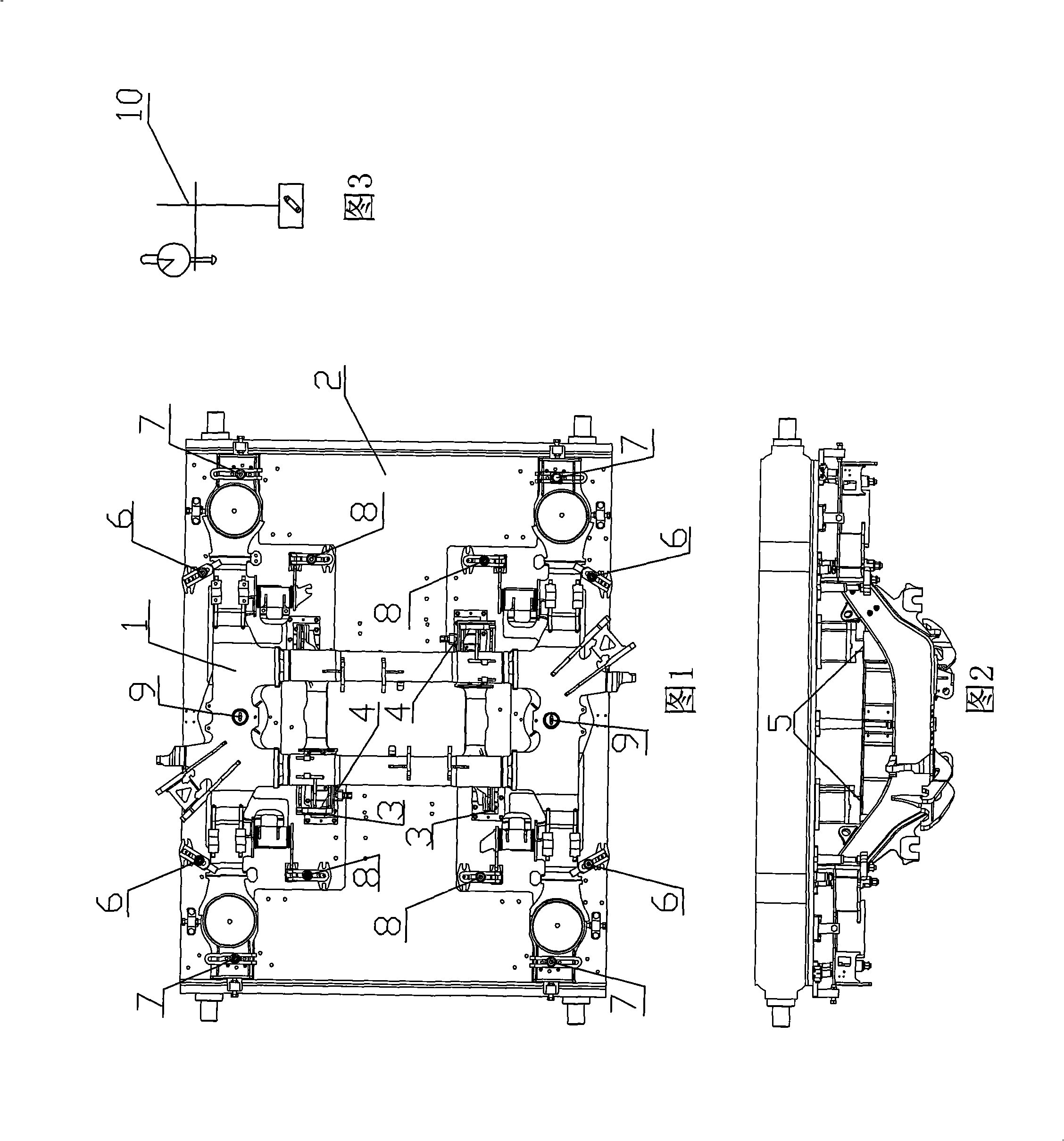 Integral processing method for truck frame of high-speed motor train unit