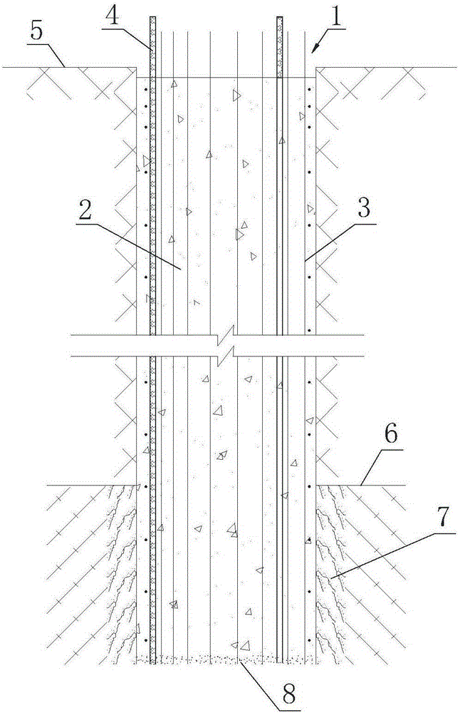 Dry-method hole forming filling pile structure for post-grouting matched rotary drilling rig and construction method