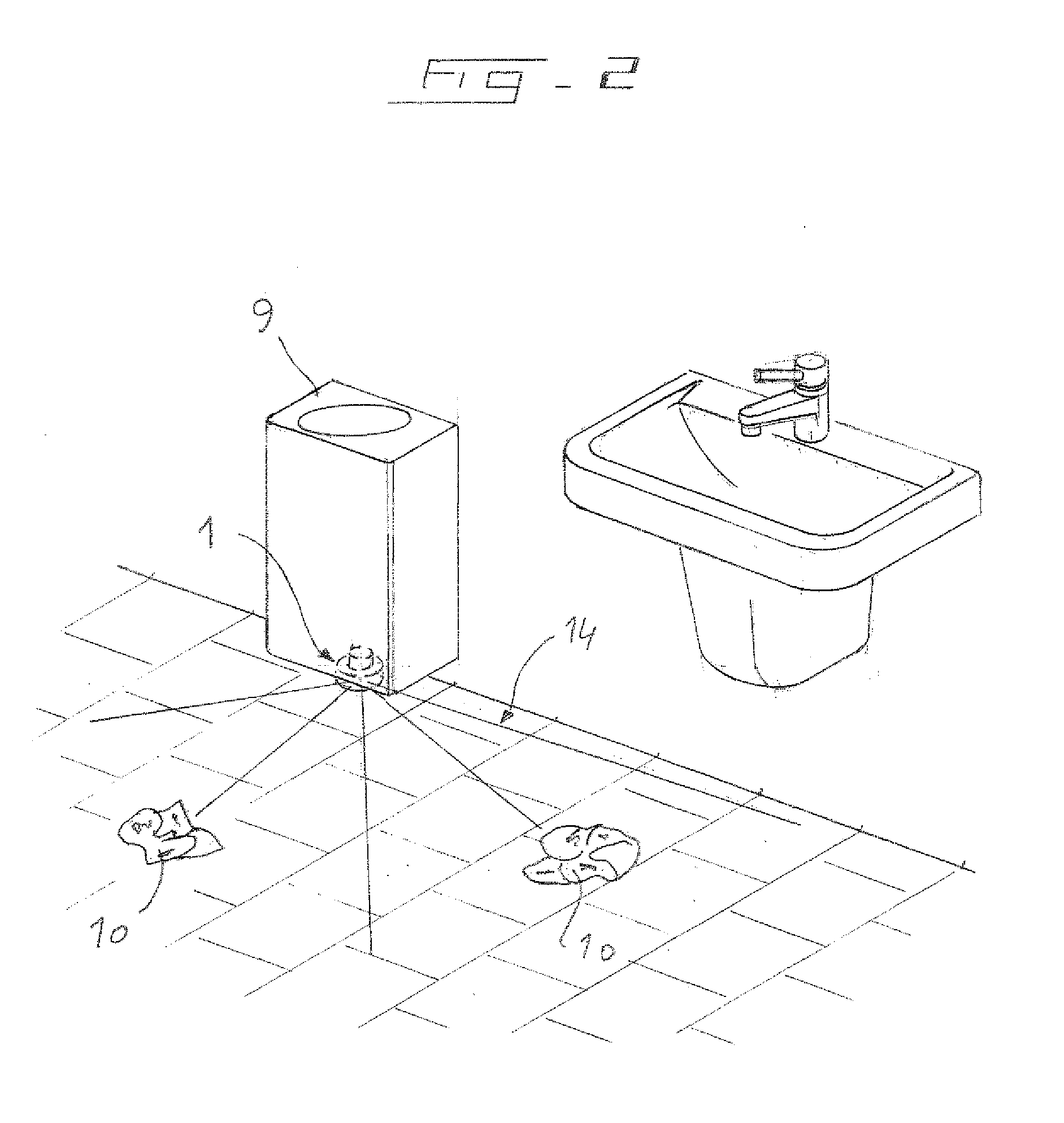 Means and method for detecting the presence of at least one object to be tidied in a washroom