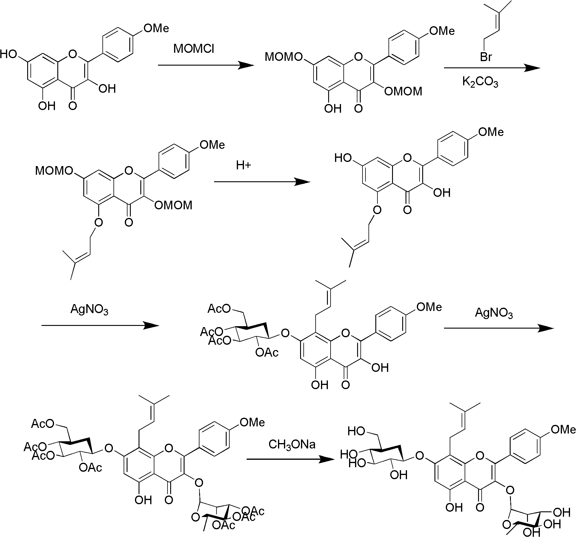 Method for synthesizing icariin by glucosidation of dehydrated epimedium herb