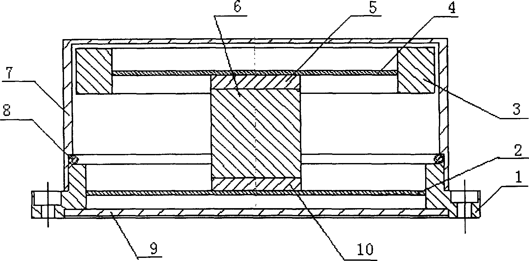 Six-axle acceleration sensor with dual E-shaped circular membranes and cross beam structure