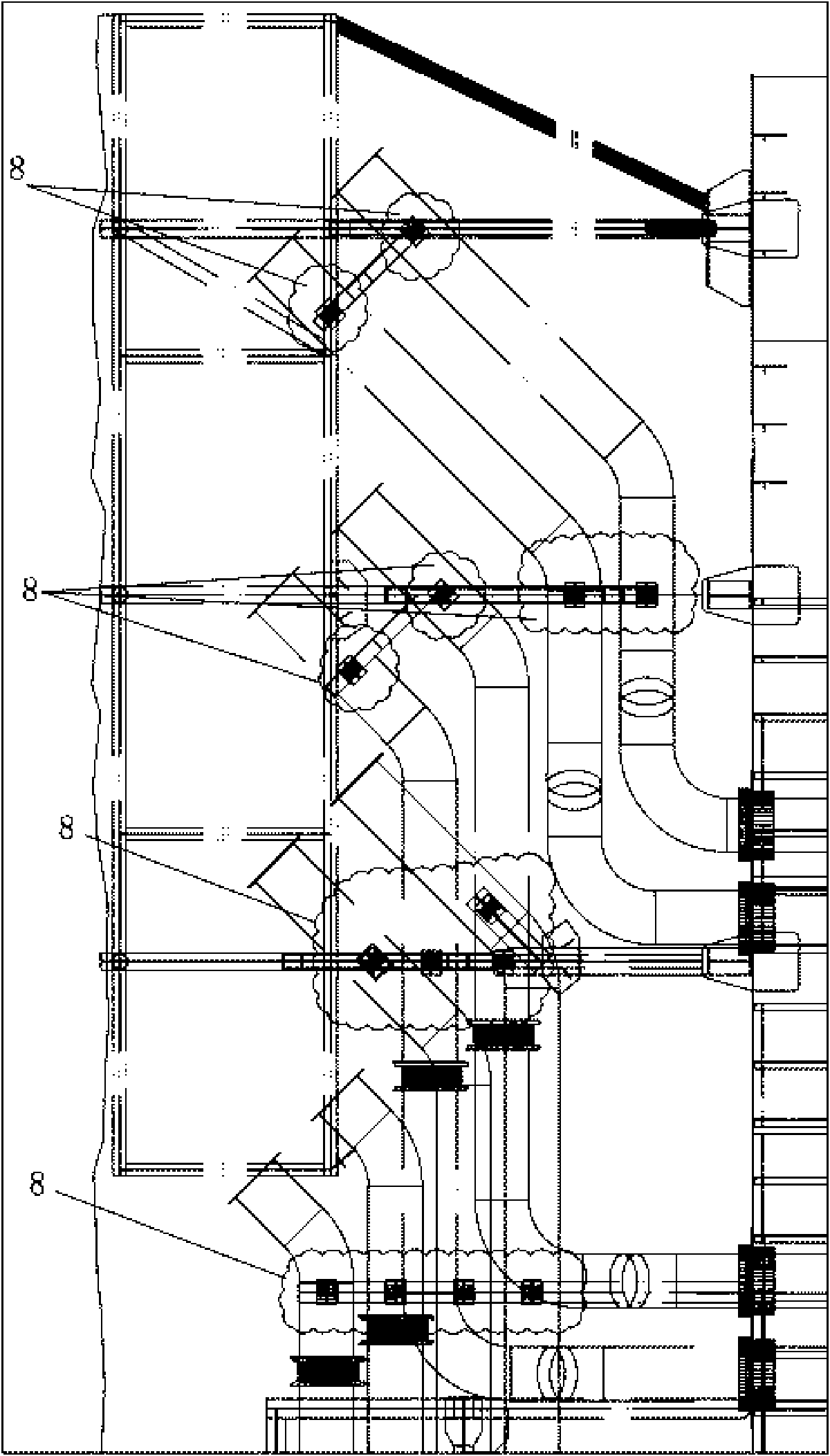 Bracket for smoke exhaust pipe of main generator of semisubmersible drilling platform and setting method thereof