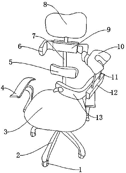 Chair with adjustable opening-closing-type chest embracing part and jaw support