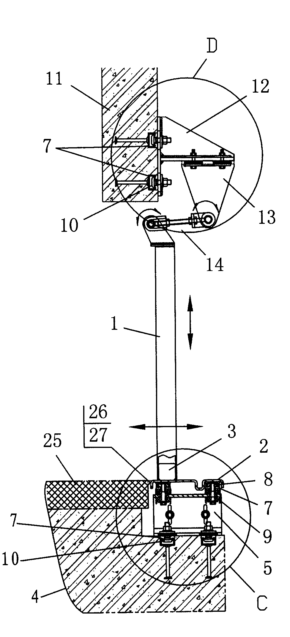 Full-height railway shielding door upright column system