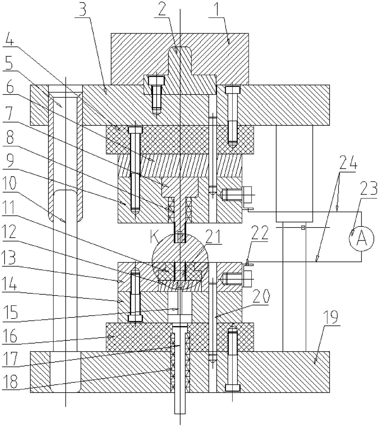 Pulse current assisted hollow splitting micro-forming die and method for titanium alloy micro-gear