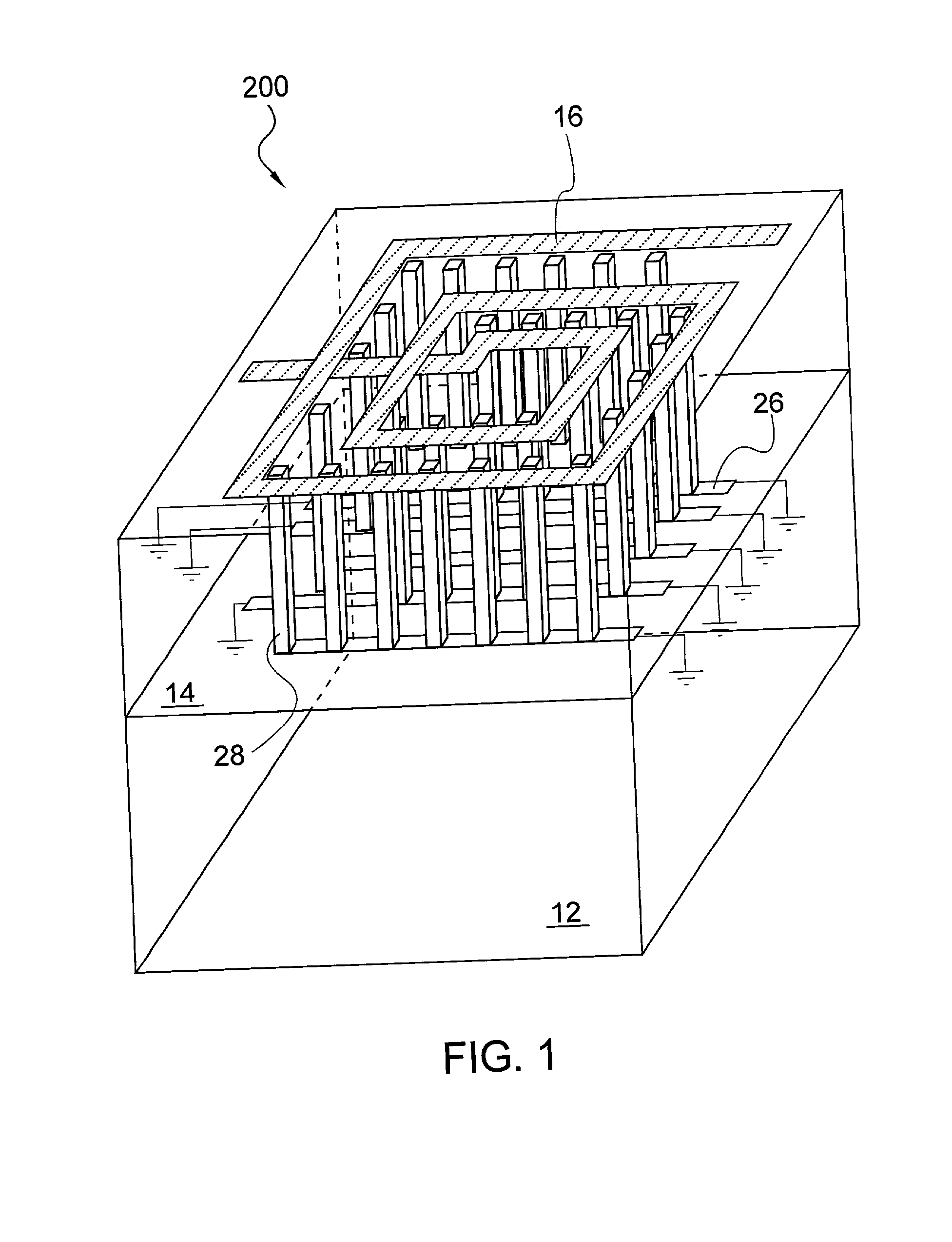Spiral inductor semiconducting device with grounding strips and conducting vias