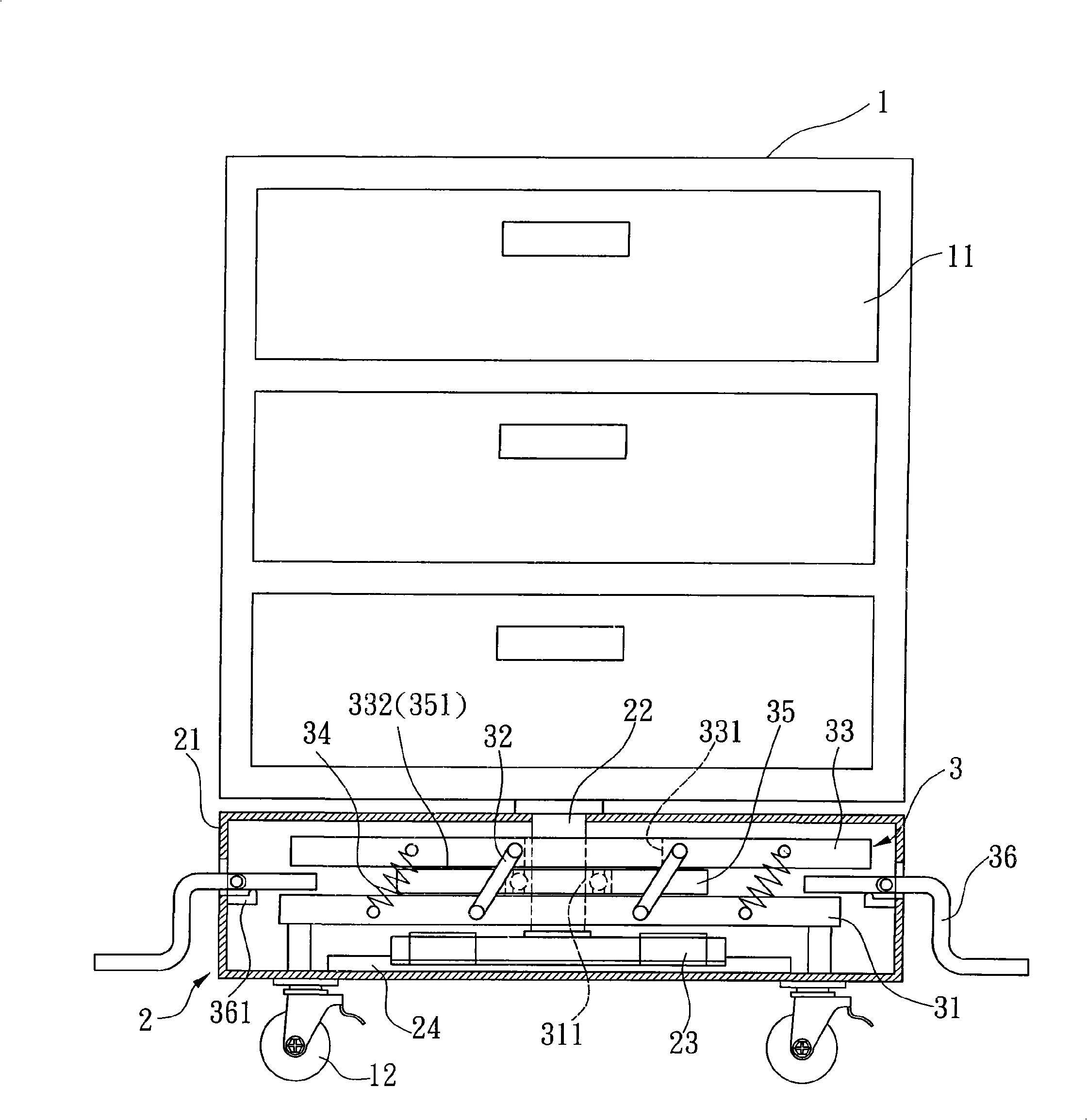 Pivoting structure of tool receiving cabinet