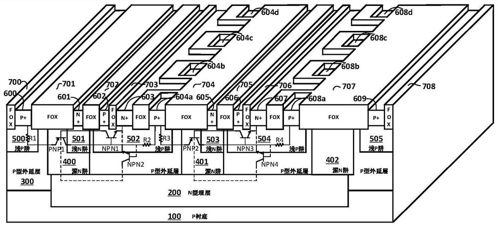 A segmented asymmetric thyristor electrostatic discharge device with embedded p+ implantation zone