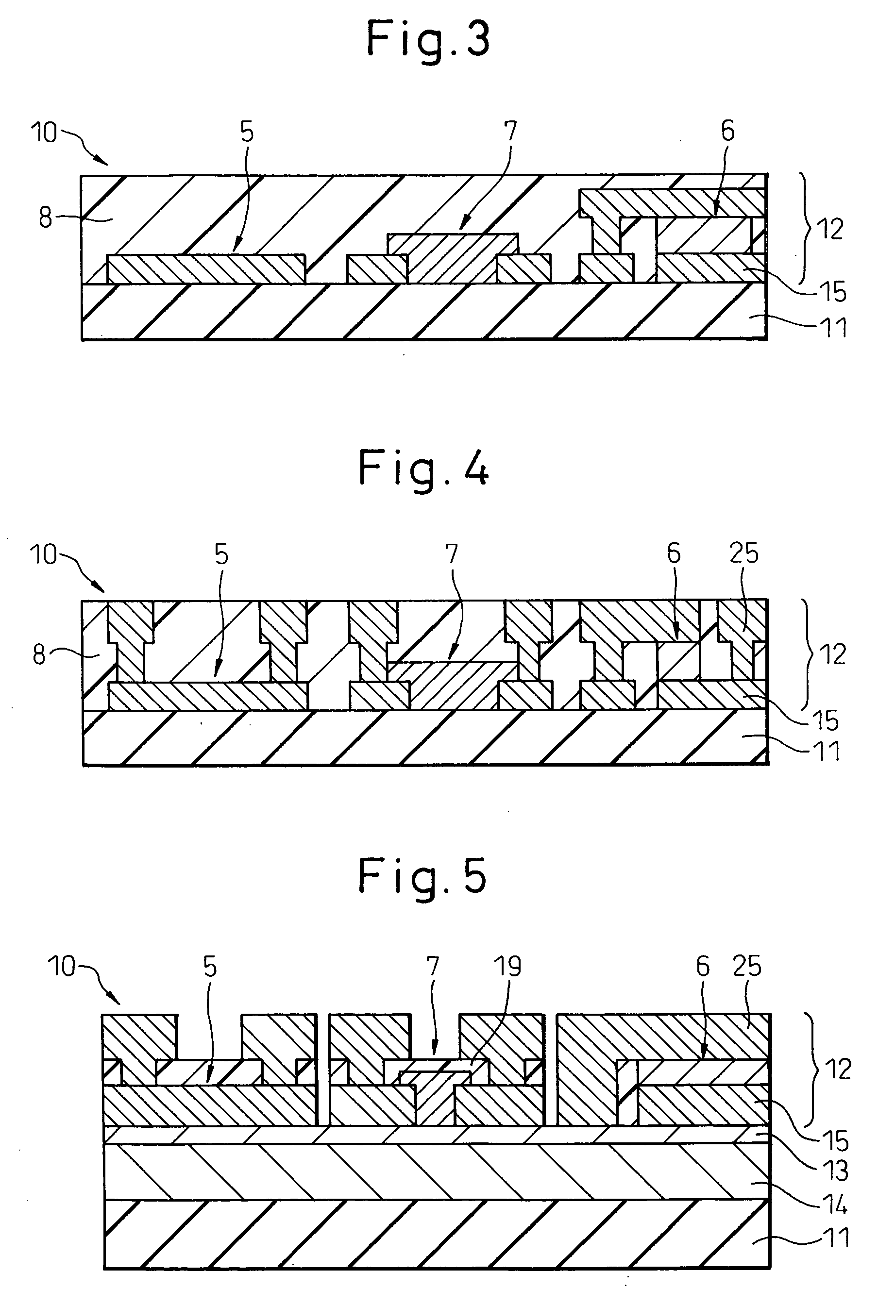 Electronic part-containing elements, electronic devices and production methods