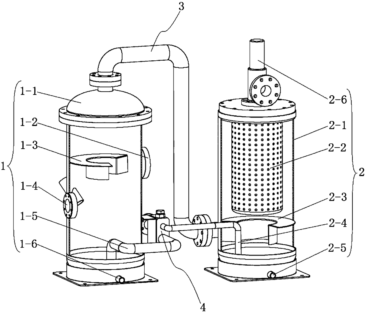 An air compressor split type three-stage oil-gas separation device